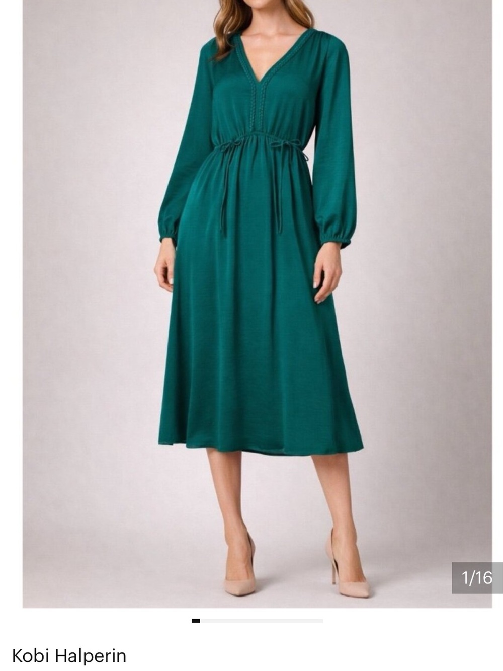 Kobi Halperin Sari Teal V‑Neck Long Sleeve Midi Dress